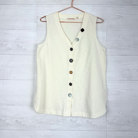 Soft Surroundings Sleeveless V-neck Vest Tank Top Medium Cream Artsy Buttons - Picture 14 of 14